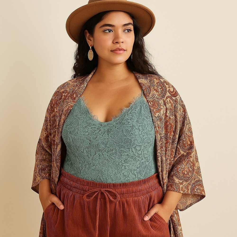 WAYF Teal Lace Bodysuit – Size 1X – NWT